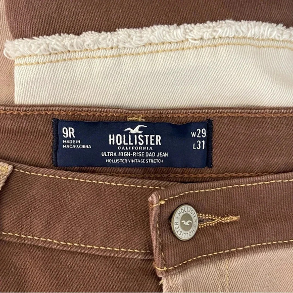 HOLLISTER ULTRA HIGH-RISE BROWN PATCHWORK DAD JEANS SIZE 9 - Picture 11 of 11